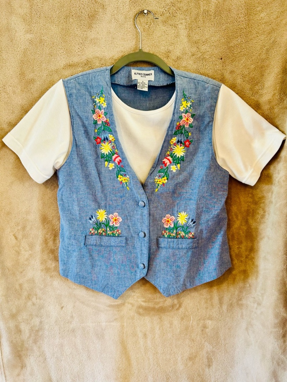 Vintage Alfred Dunner Embroidered Denim Vest Floral Cottagecore S